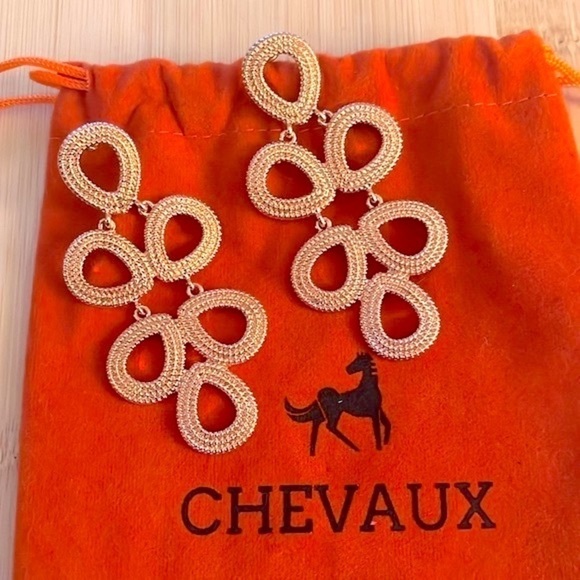 Brand New Chevaux Rose Gold Tone Bold Statement Drop Earrings - Picture 3 of 12